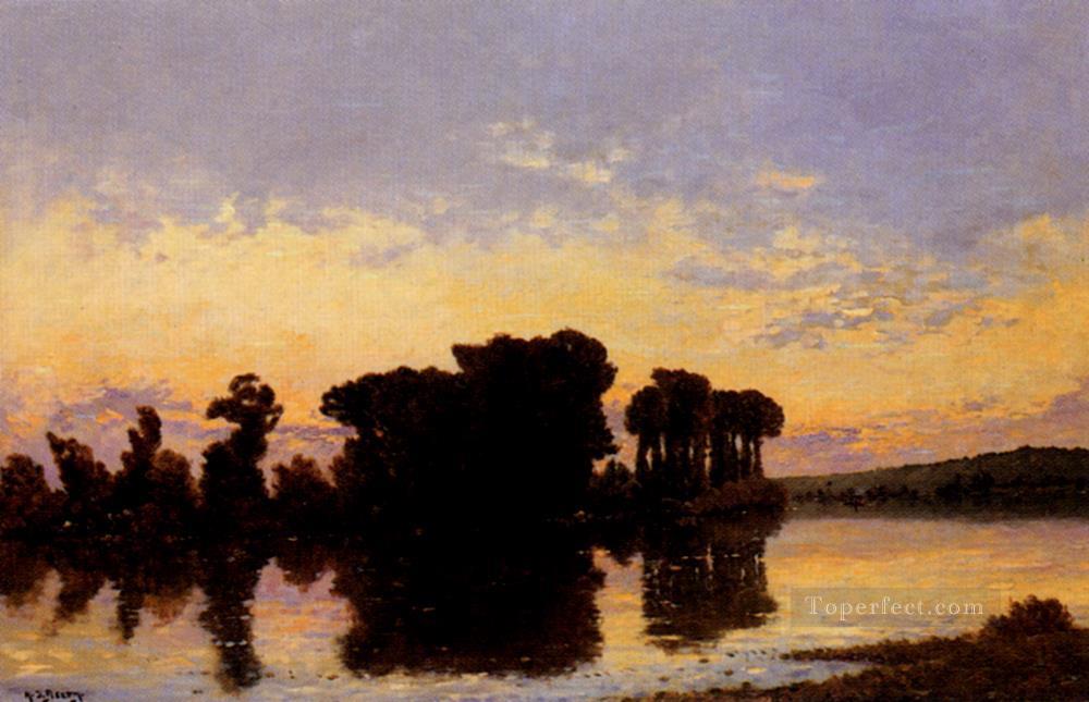Jacques Henry Soleil Couchant Sur La Seine Pres Nantes scenes Hippolyte Camille Delpy Landscapes river Oil Paintings